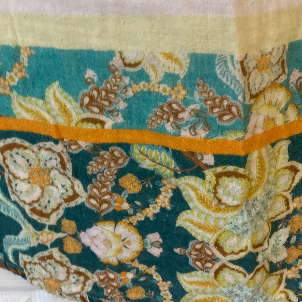 Lightweight Floral Button-Down Shirt - White with Green & Yellow Print - Picture 11 of 13